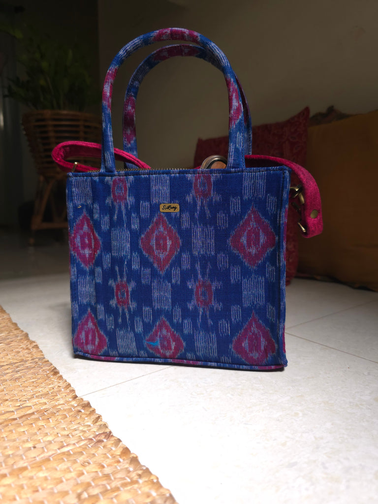 Sambalpuri Blue and Dark Pink Ikat