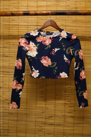 Navy Blue Floral Top and Skirt