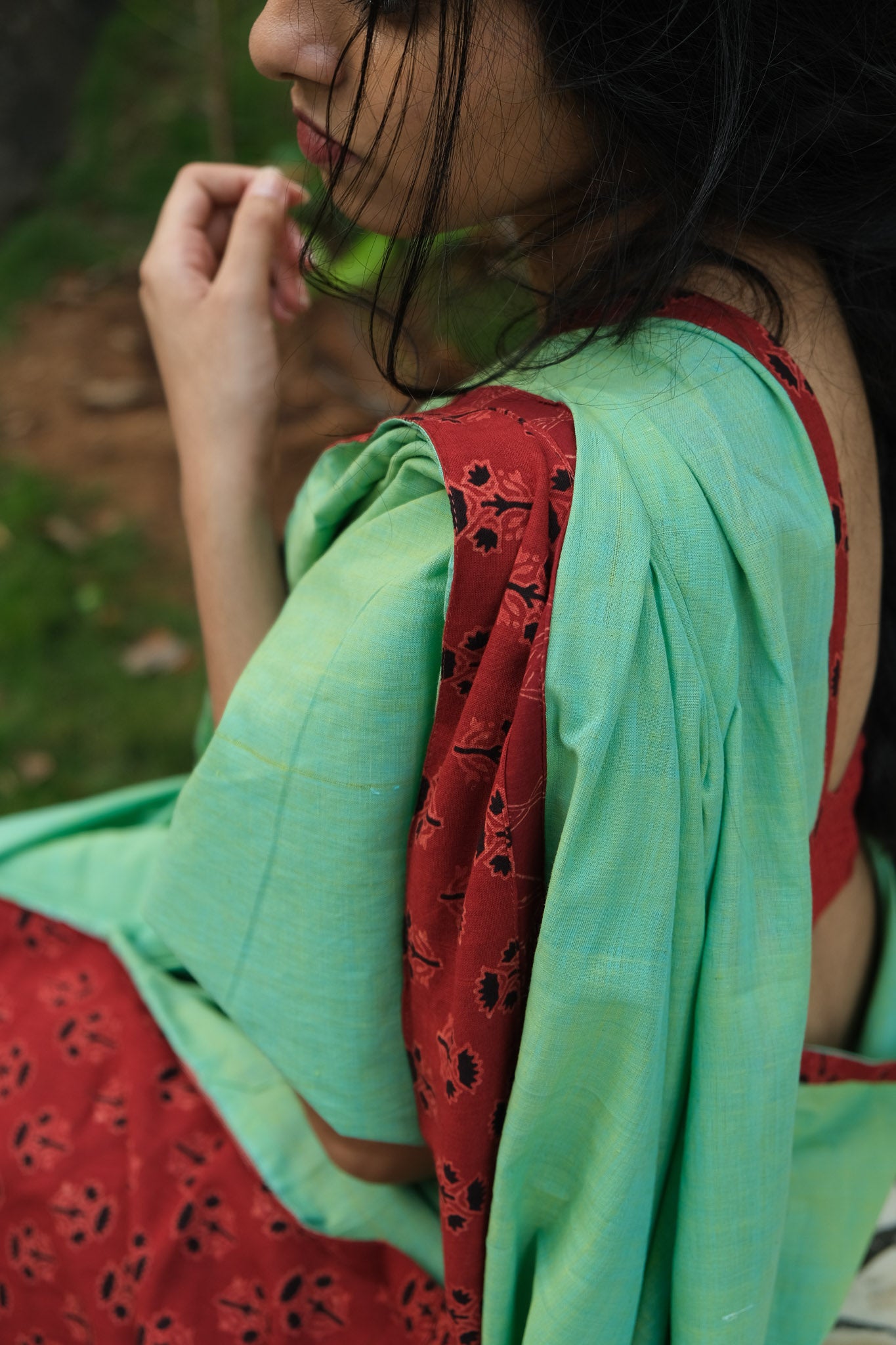 Mint green patchwork saree 