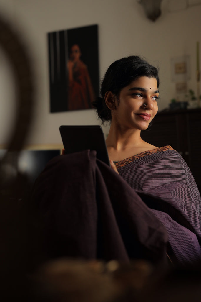 Striped Purple With Kalamkari