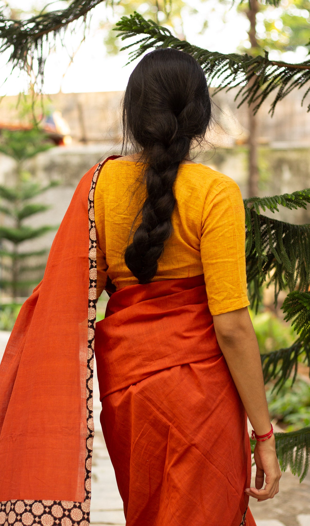Orange patchwork saree 