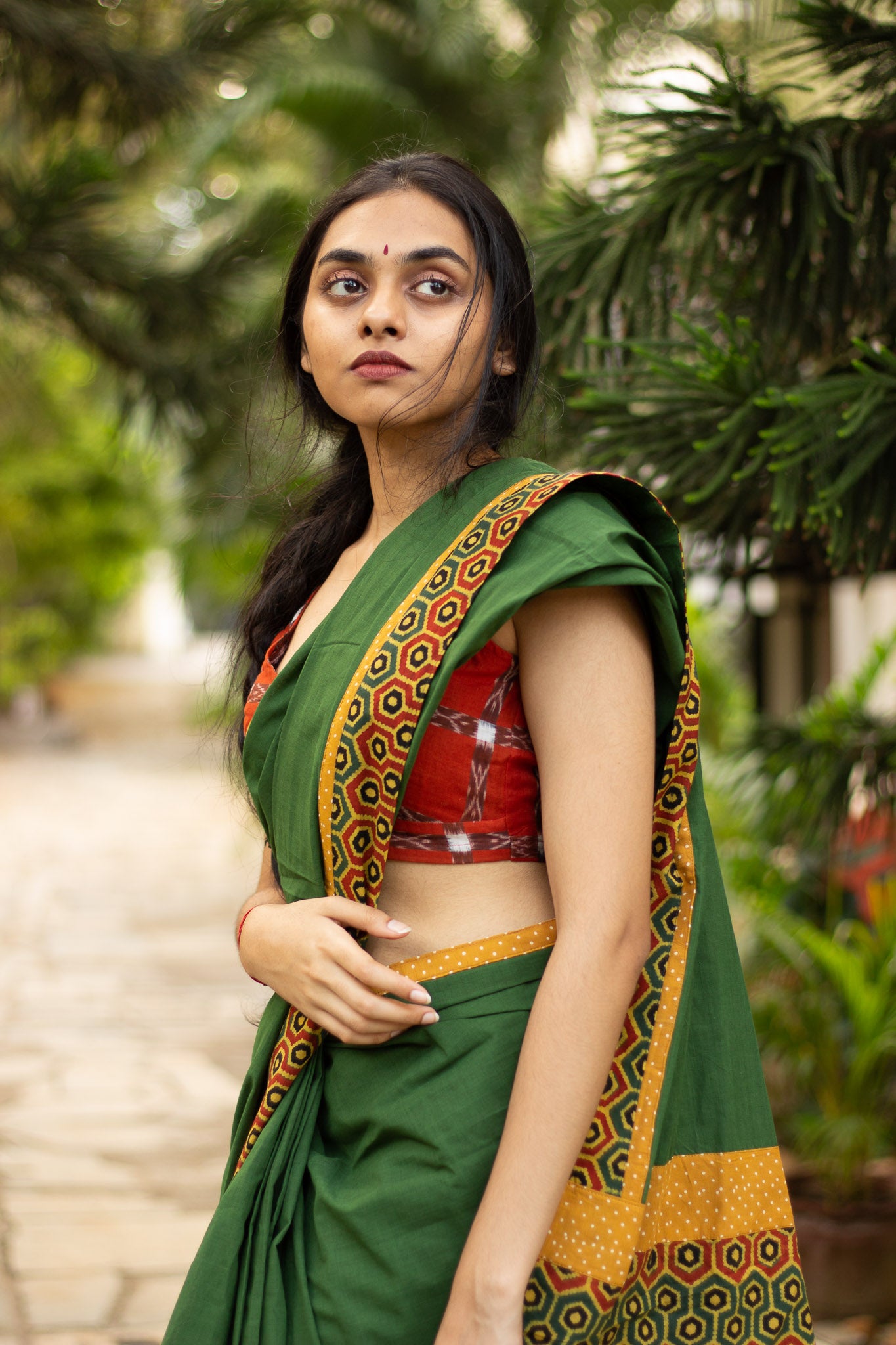 Green patchwork saree